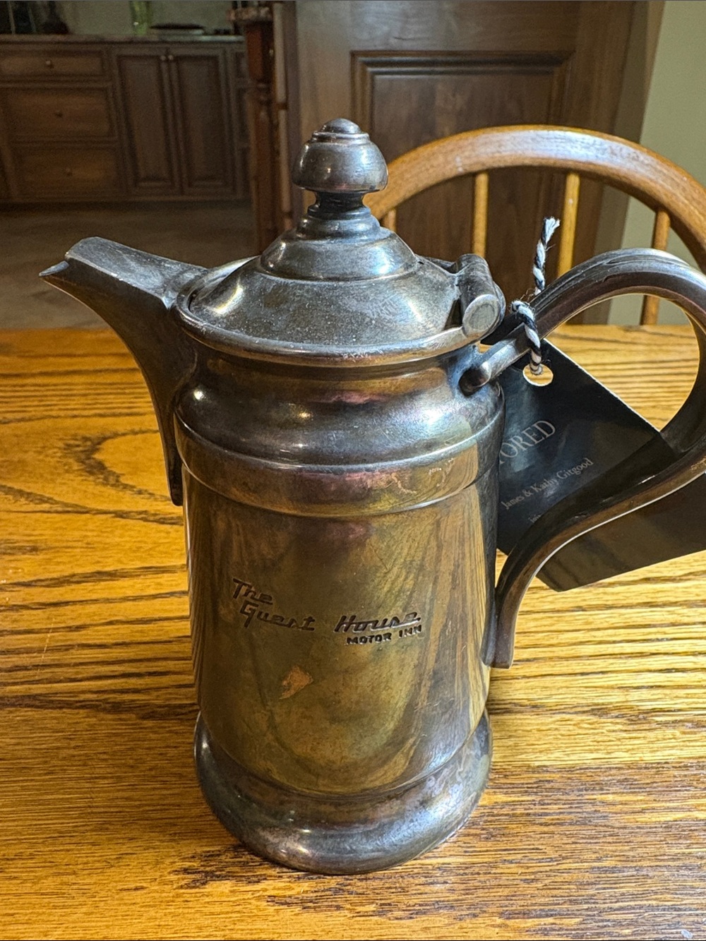 Vintage-Style Silver Coffee Pot with Branded Engraving